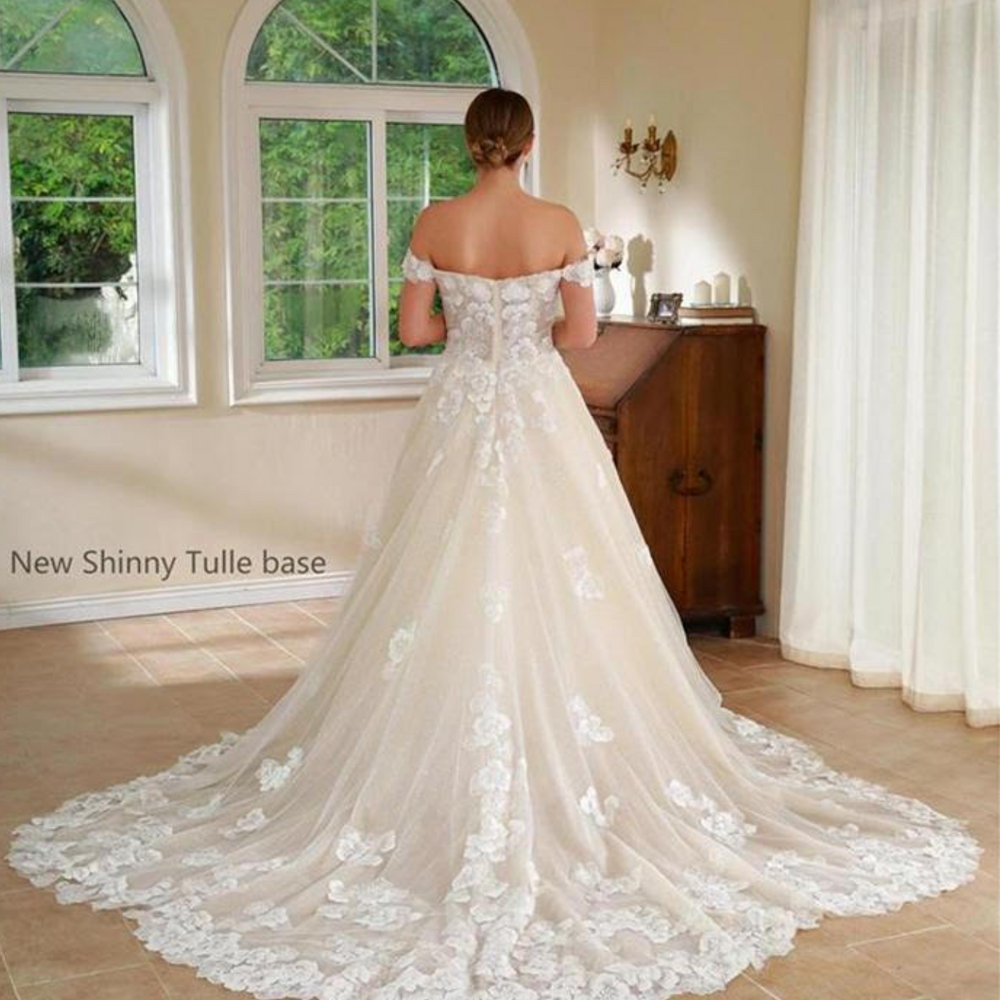 
                      
                        Plunge V Tulle Floral Lace A Line Wedding Dress
                      
                    