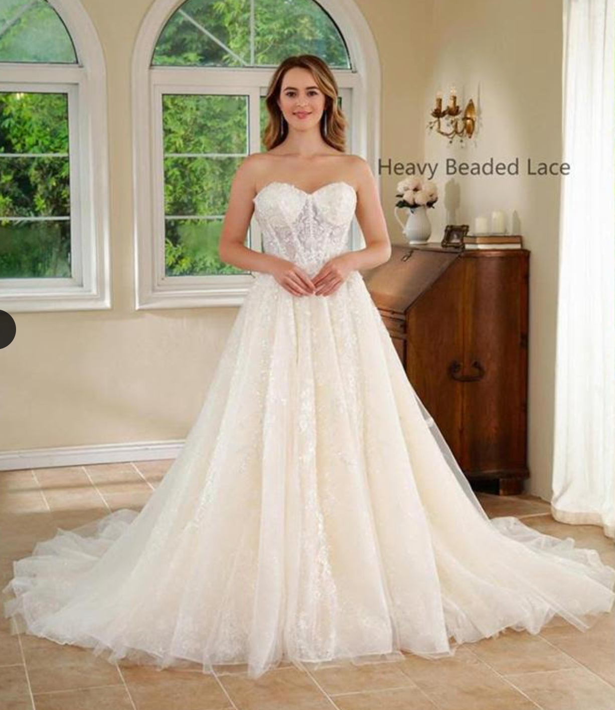 Sequined Illusion Lace A Line Bridal Gown