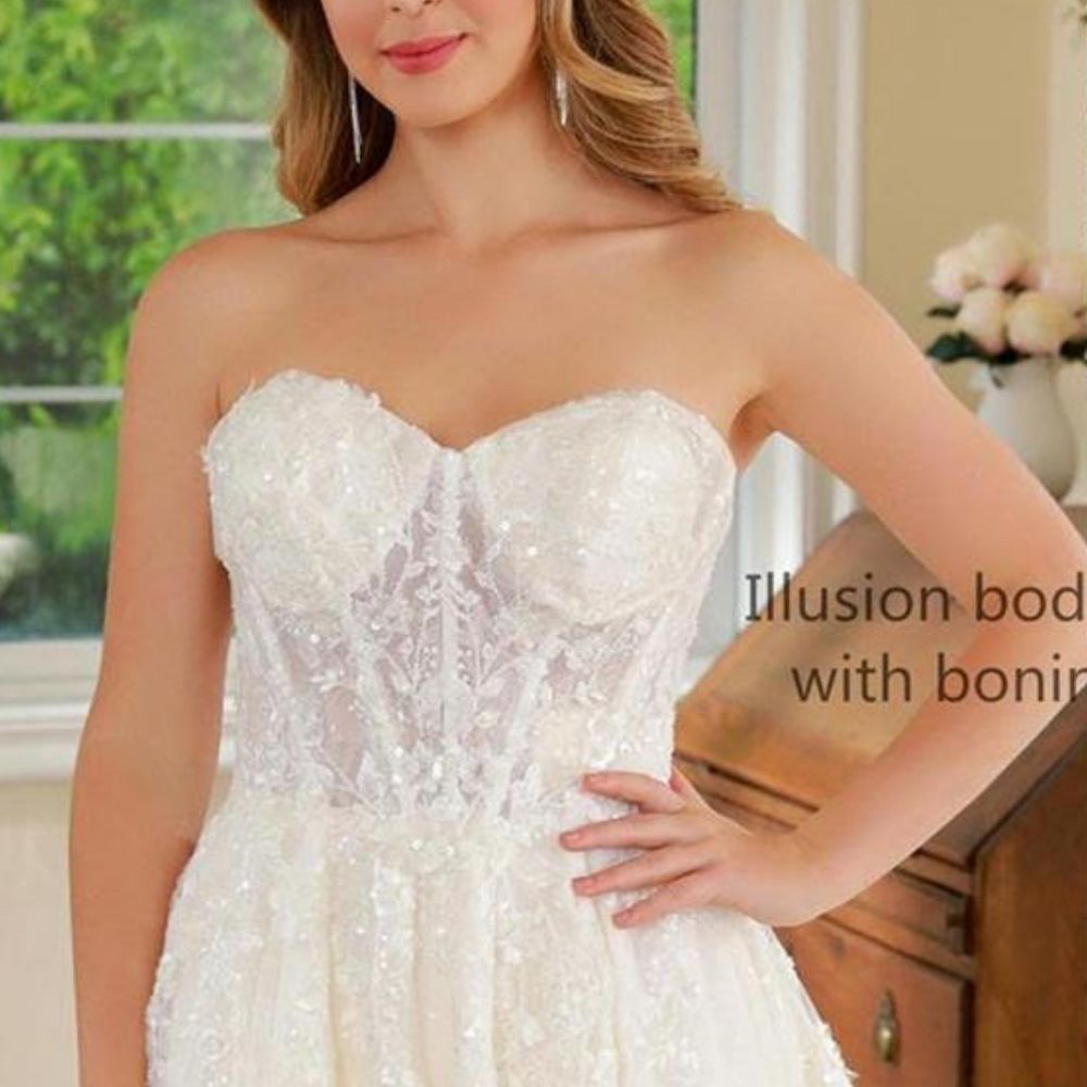 Sequined Illusion Lace A Line Bridal Gown