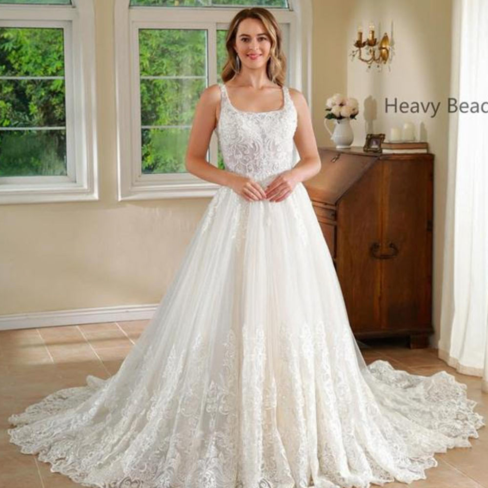 Beaded Lace A Line Bridal Wedding Gown