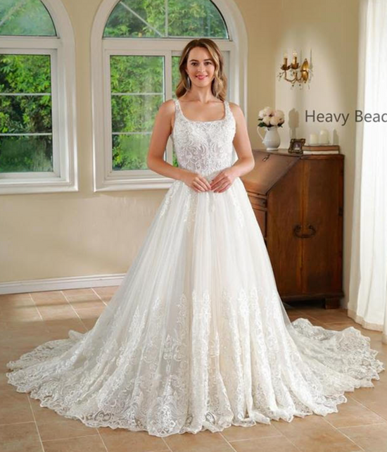 Beaded Lace A Line Bridal Wedding Gown