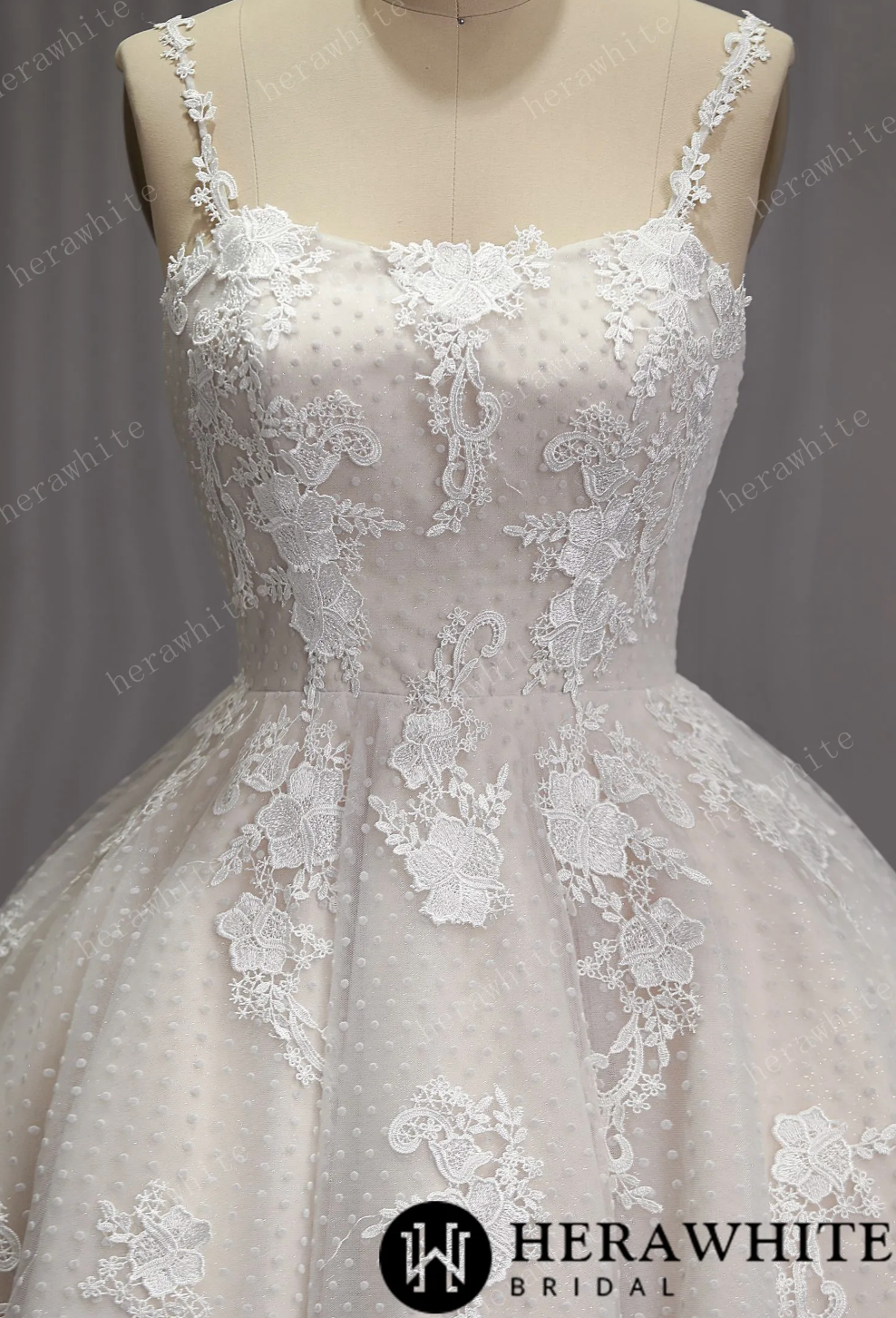 Short Tulle Ballgown Polka Dots Wedding Dress with Straps