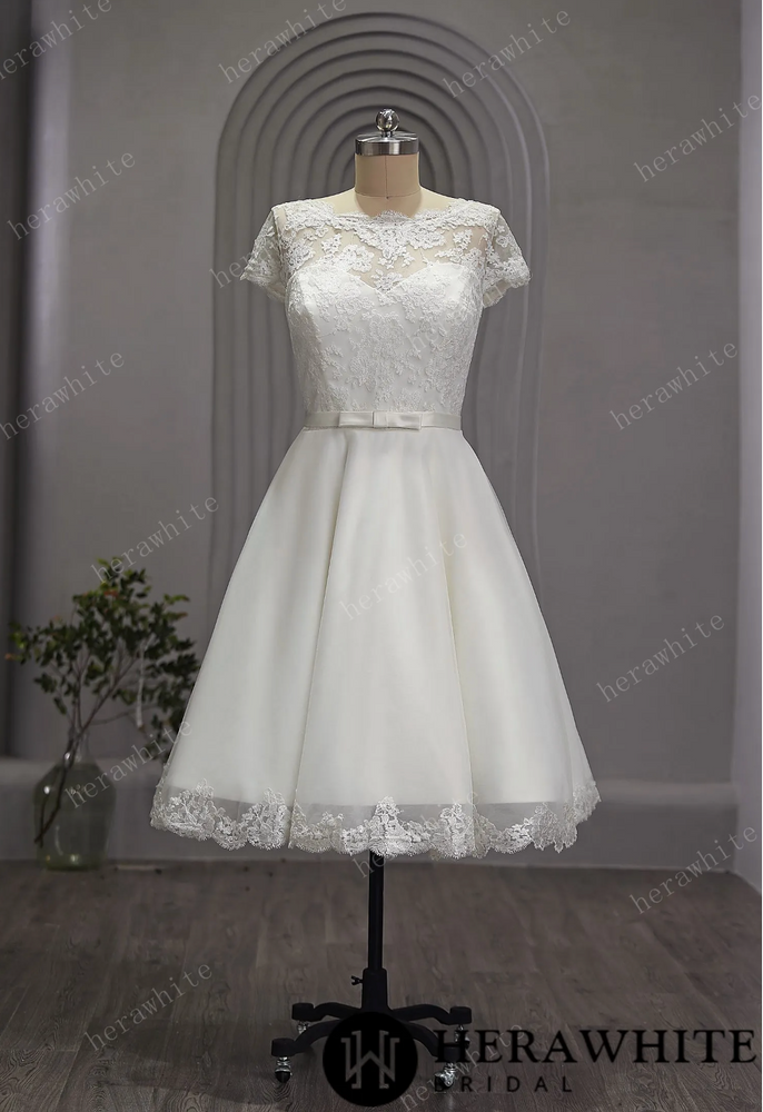 
                      
                        Short Tulle Knee Length Wedding Dress with Cap Sleeve
                      
                    