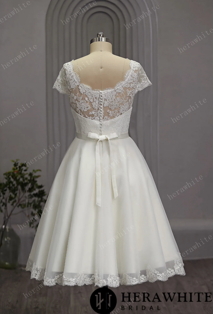 
                      
                        Short Tulle Knee Length Wedding Dress with Cap Sleeve
                      
                    