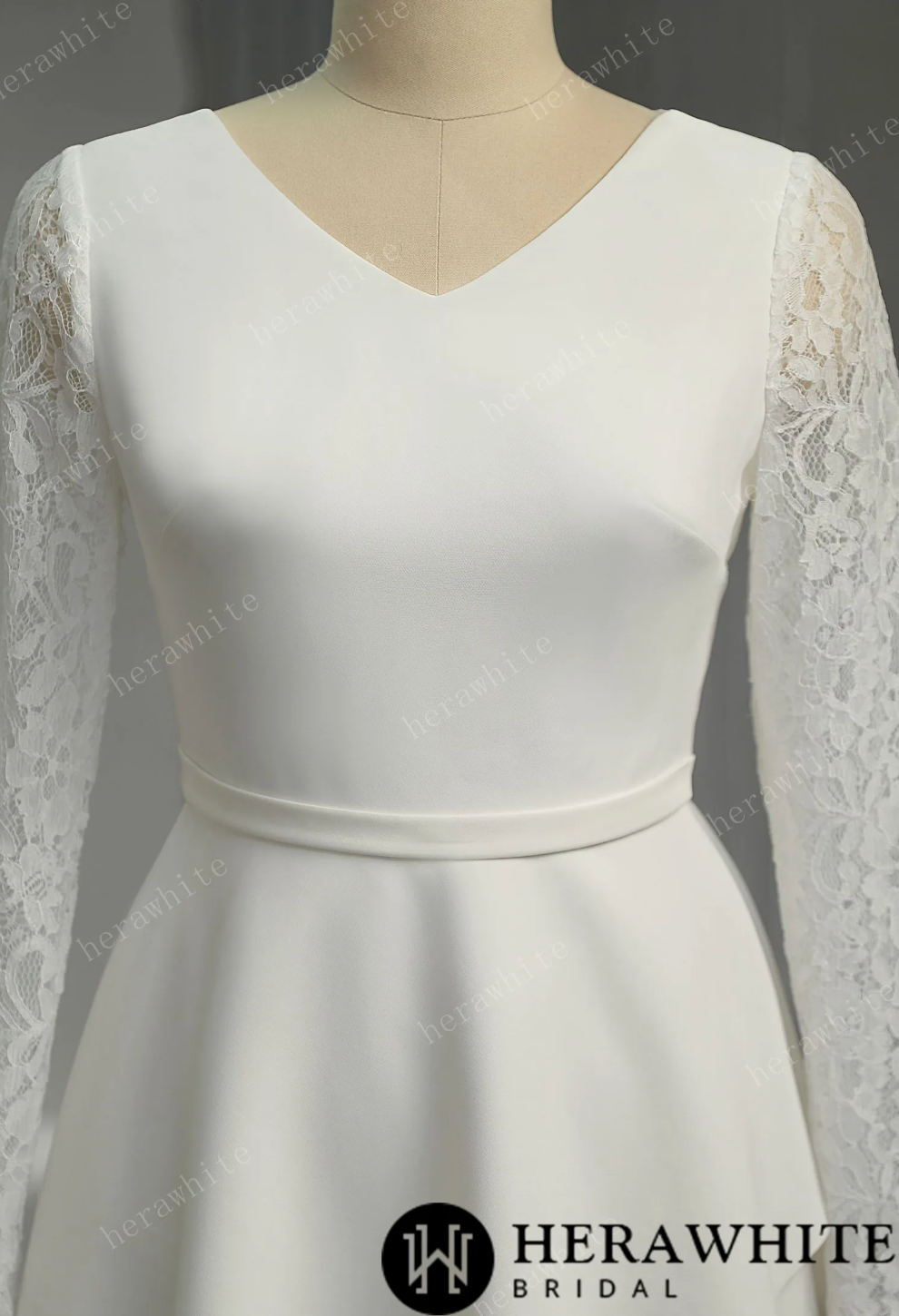 Elegant Crepe Lace Detail Short Wedding Dress