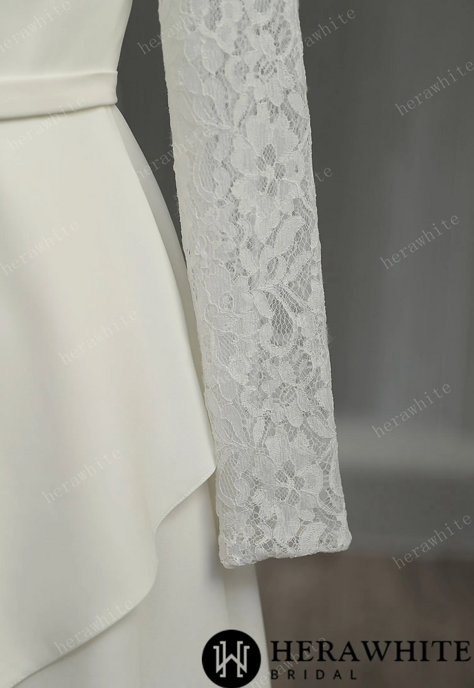 
                      
                        Elegant Crepe Lace Detail Short Wedding Dress
                      
                    