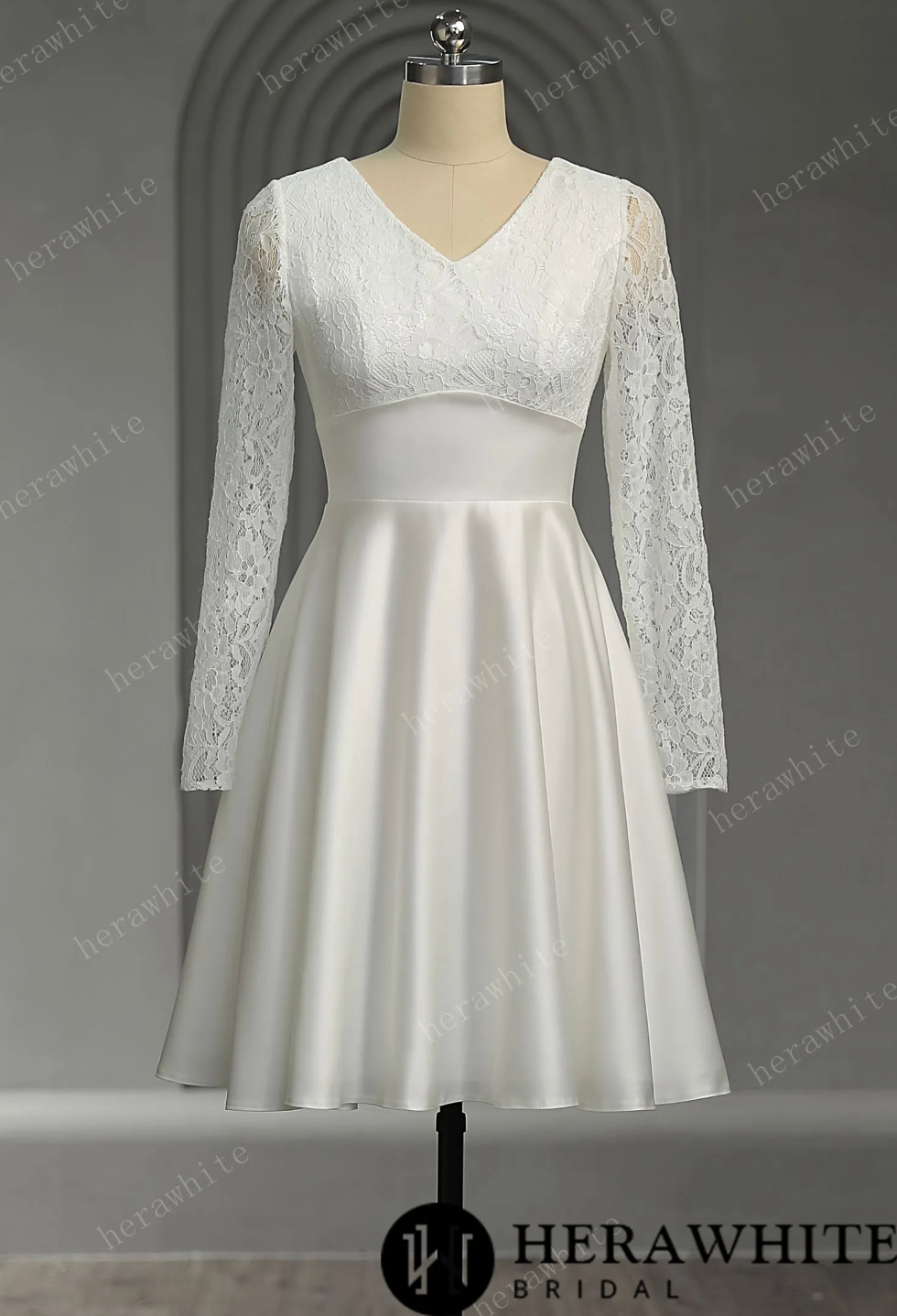 Classic V Neck Lace Short Wedding Dress