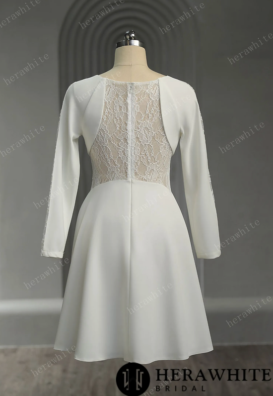 Graceful Illusion Lace Short Wedding Dress – TulleLux Bridal Crowns ...