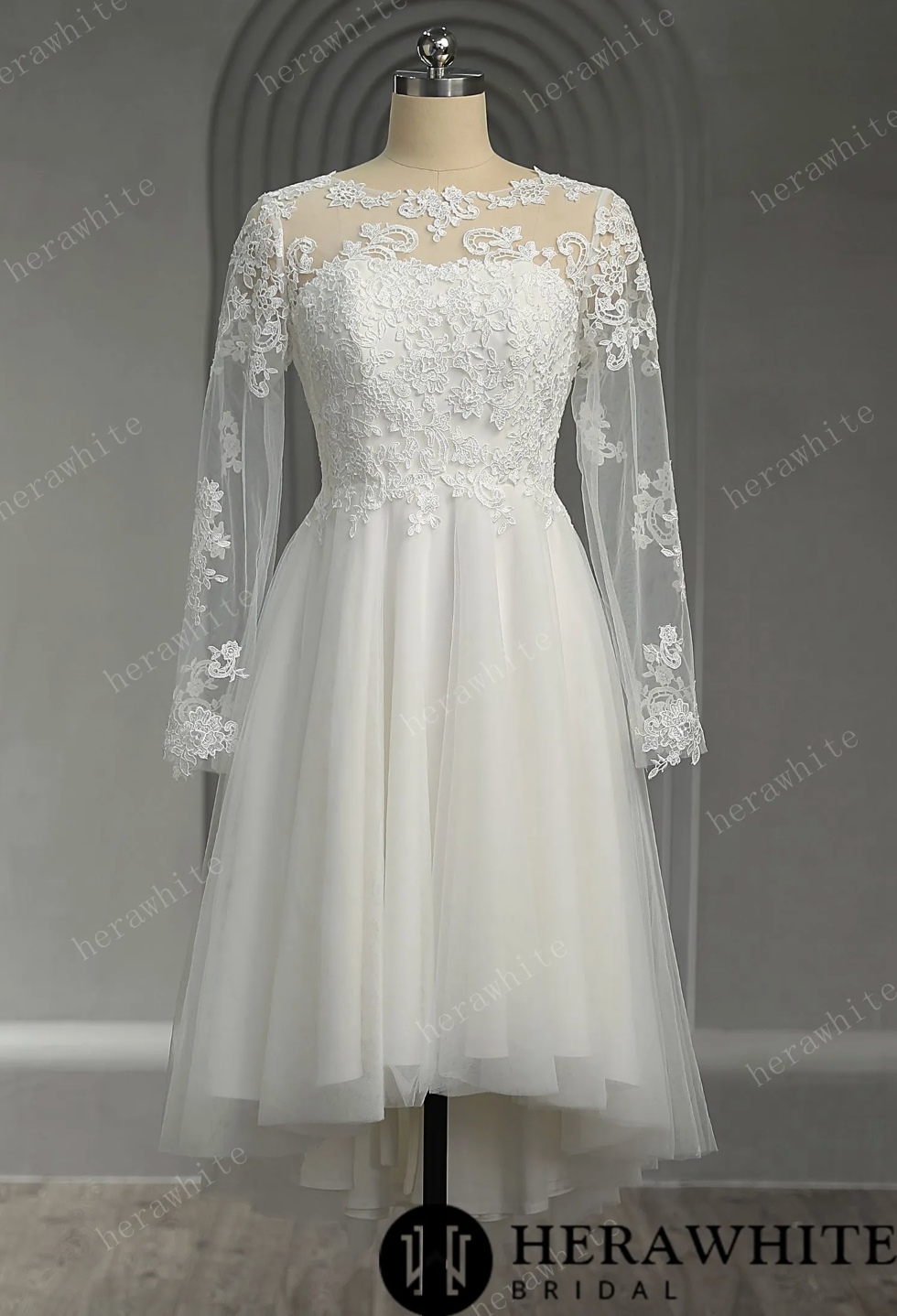 Corset Back Vintage Lace Long Sleeves Short Wedding Dress