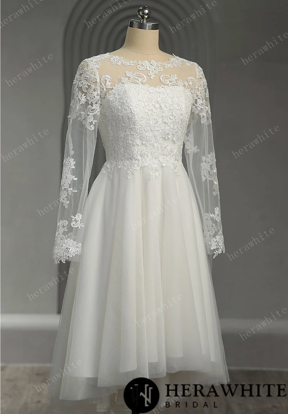 Corset Back Vintage Lace Long Sleeves Short Wedding Dress