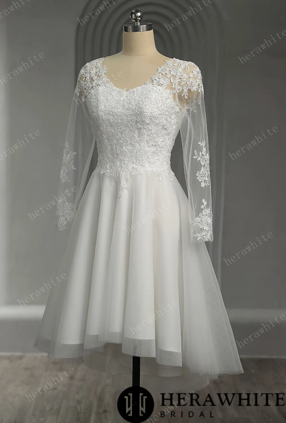 Floral Lace Short Wedding Dress with Lace Up Back