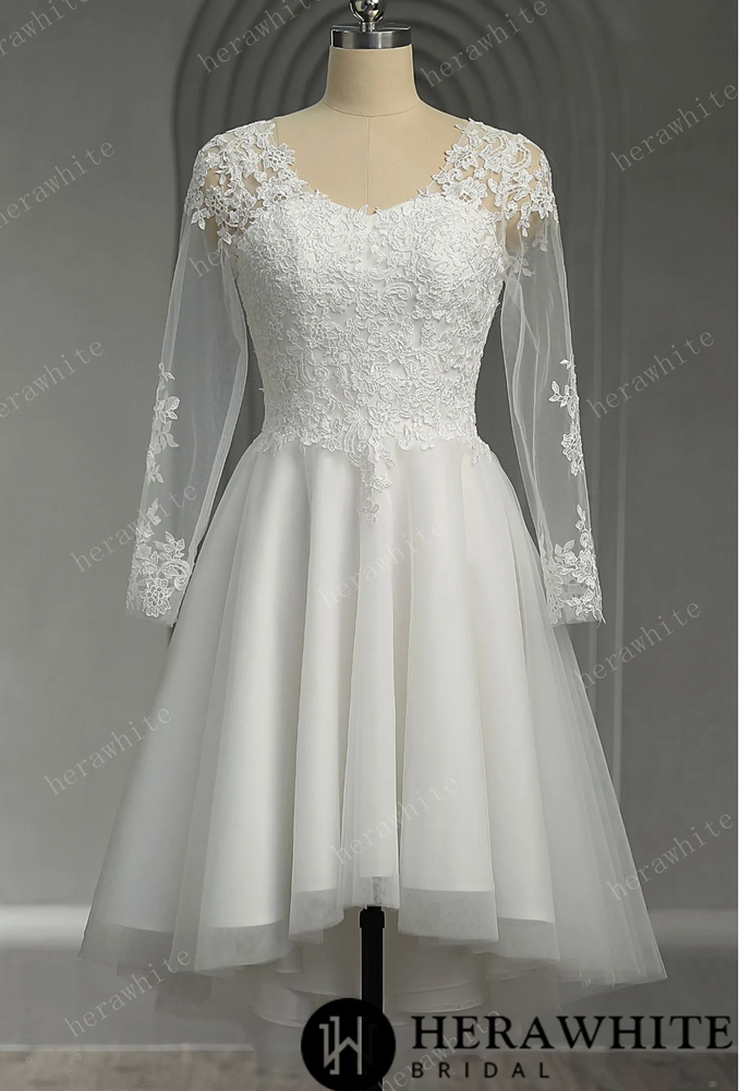 
                      
                        Floral Lace Short Wedding Dress with Lace Up Back
                      
                    