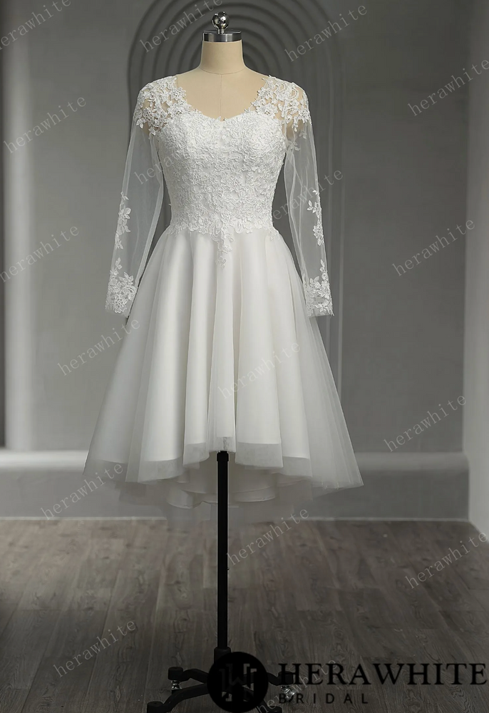 
                      
                        Floral Lace Short Wedding Dress with Lace Up Back
                      
                    