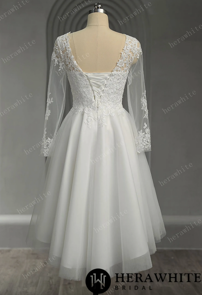 
                      
                        Floral Lace Short Wedding Dress with Lace Up Back
                      
                    