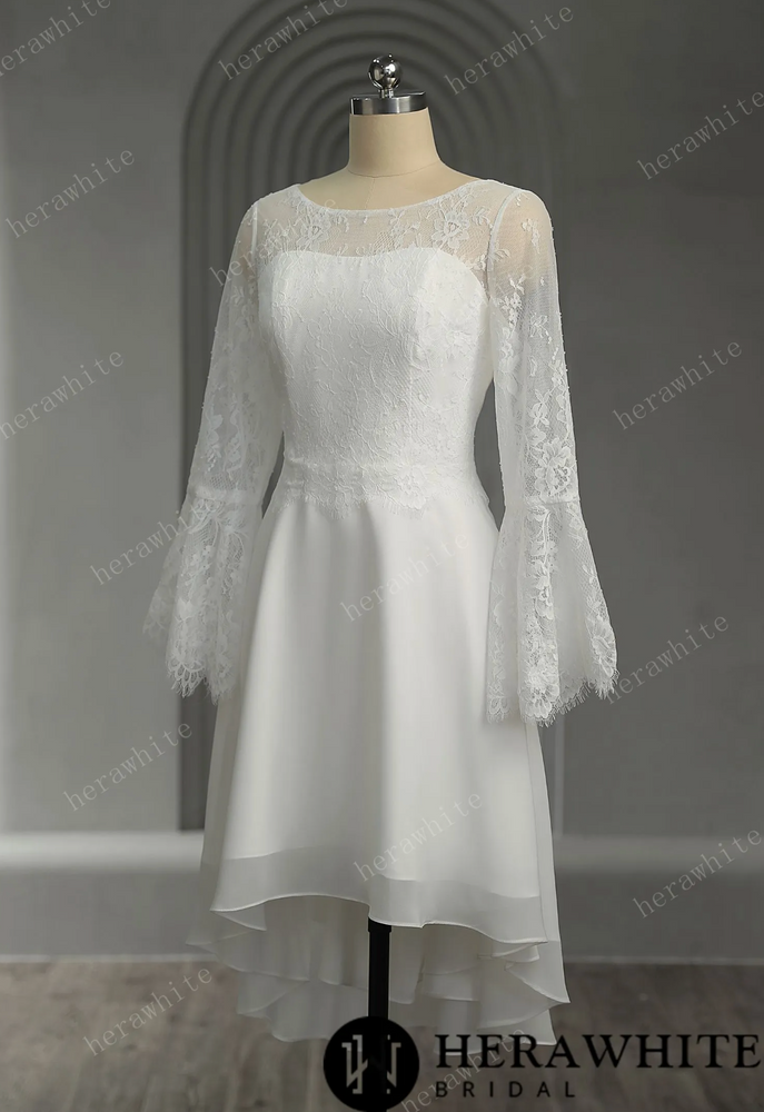 
                      
                        Illusion Trumpet Long Sleeve Chiffon Short Wedding Dress
                      
                    