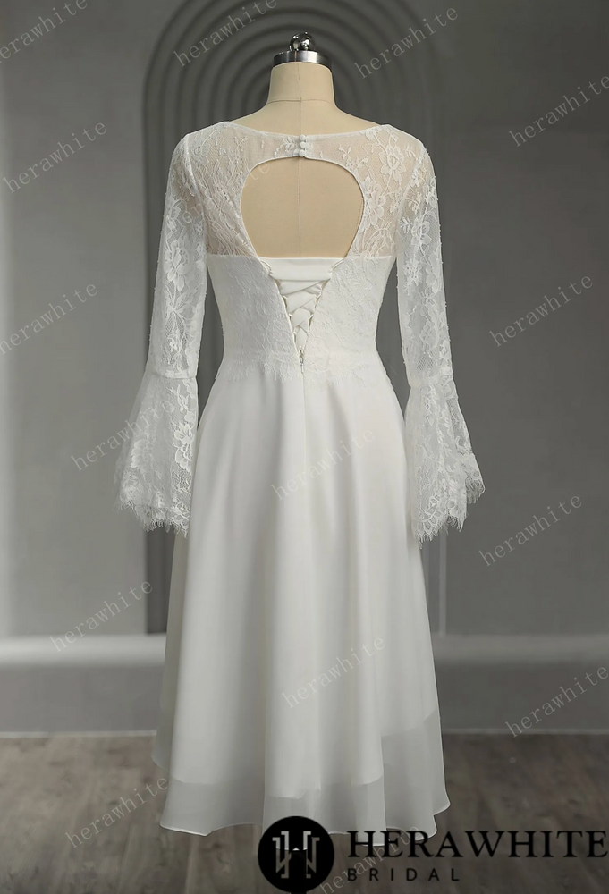 
                      
                        Illusion Trumpet Long Sleeve Chiffon Short Wedding Dress
                      
                    