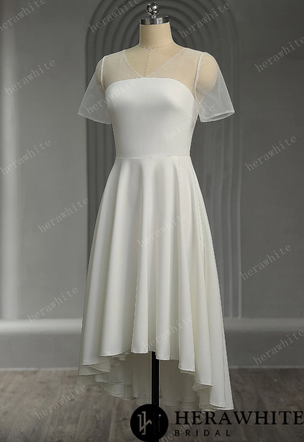 Soft Satin Short Wedding Dress With Short Sleeves