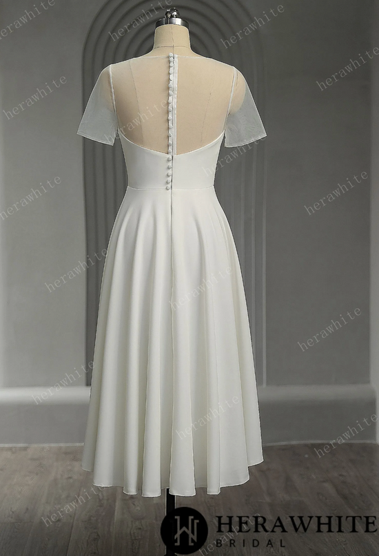 Soft Satin Short Wedding Dress With Short Sleeves