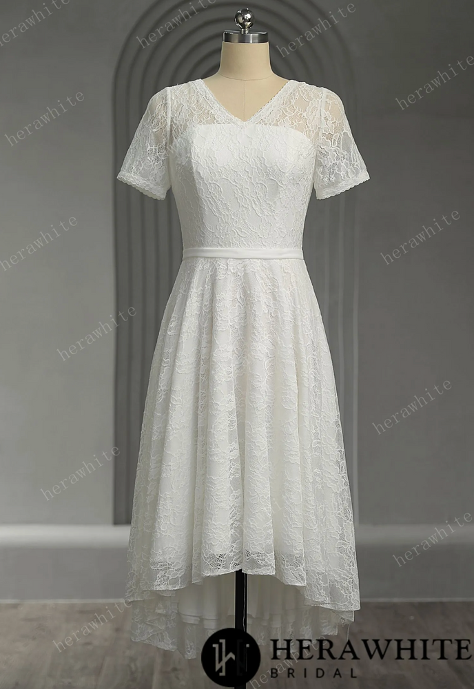 Classic Lace Short Wedding Dress