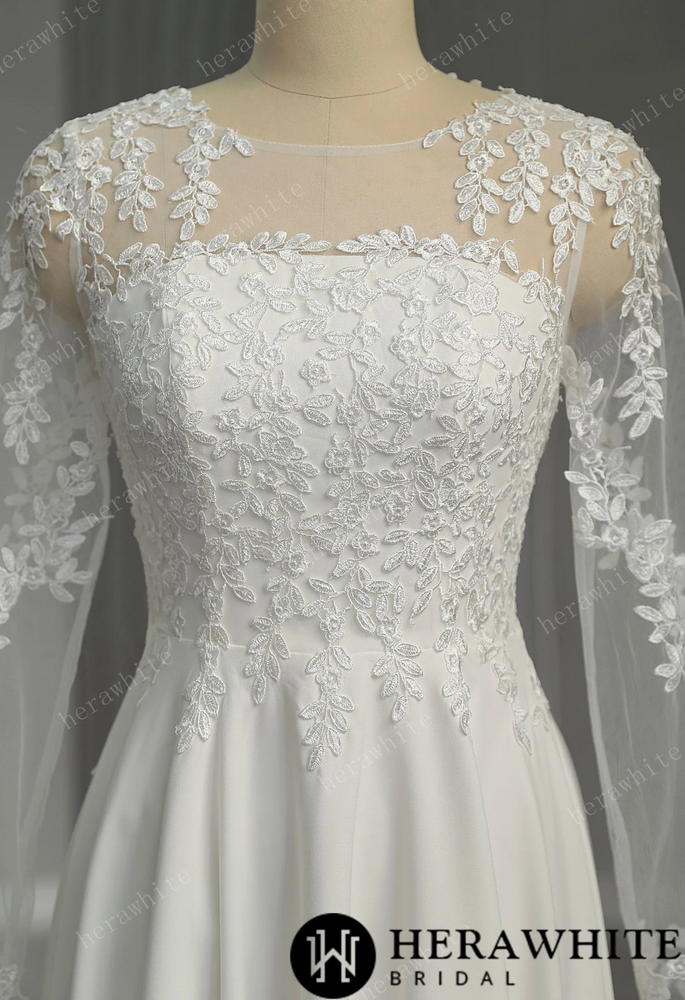 
                      
                        Illusion Lace Long Sleeves Tulle Short Wedding Dress
                      
                    