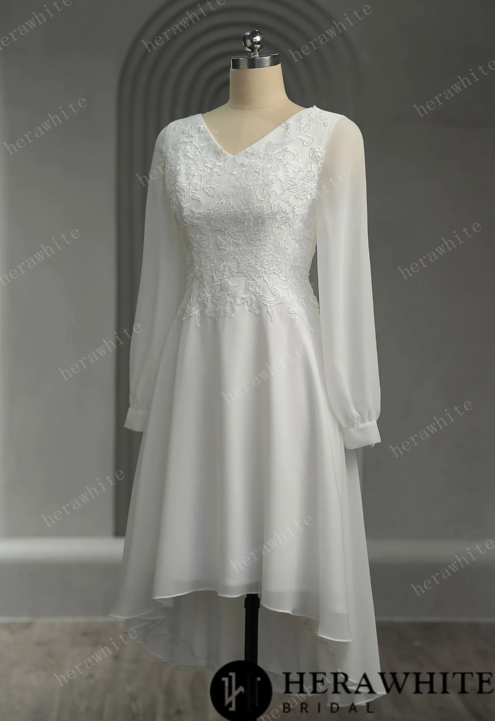 Unique Chiffon Long Sleeves Short Wedding Dress