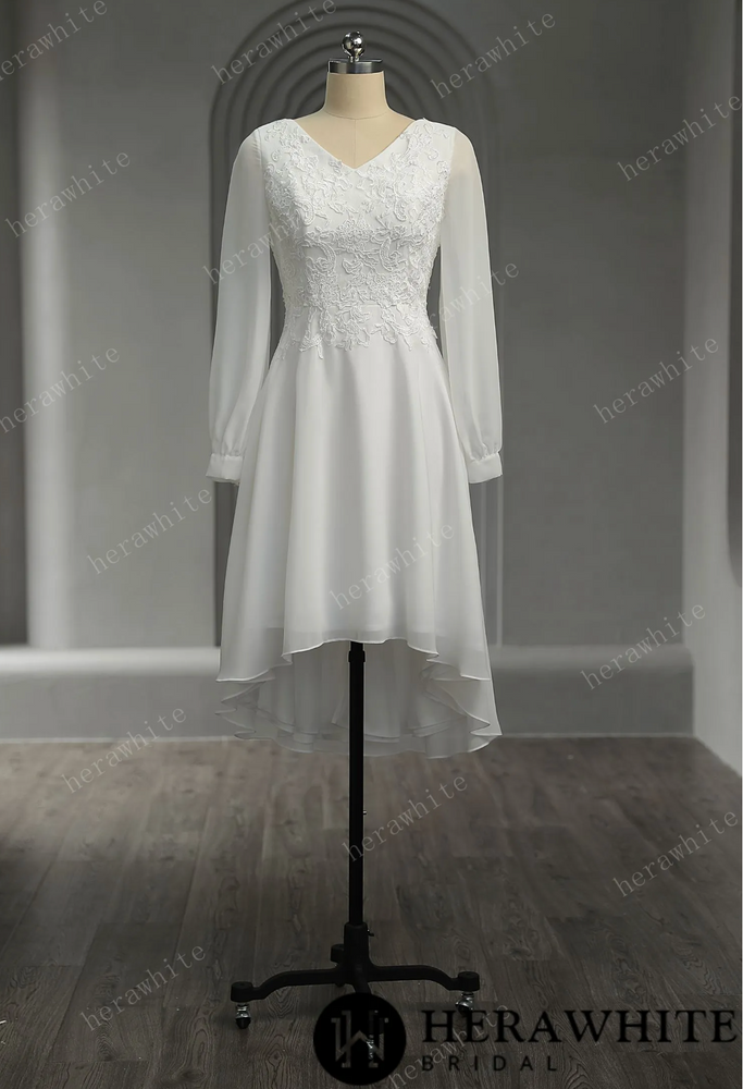 Unique Chiffon Long Sleeves Short Wedding Dress