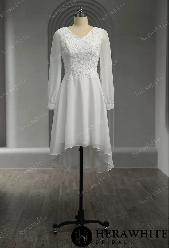Unique Chiffon Long Sleeves Short Wedding Dress