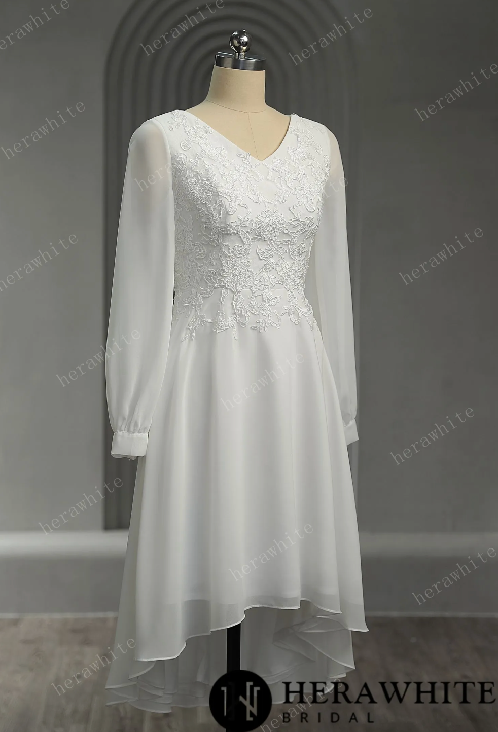 Unique Chiffon Long Sleeves Short Wedding Dress