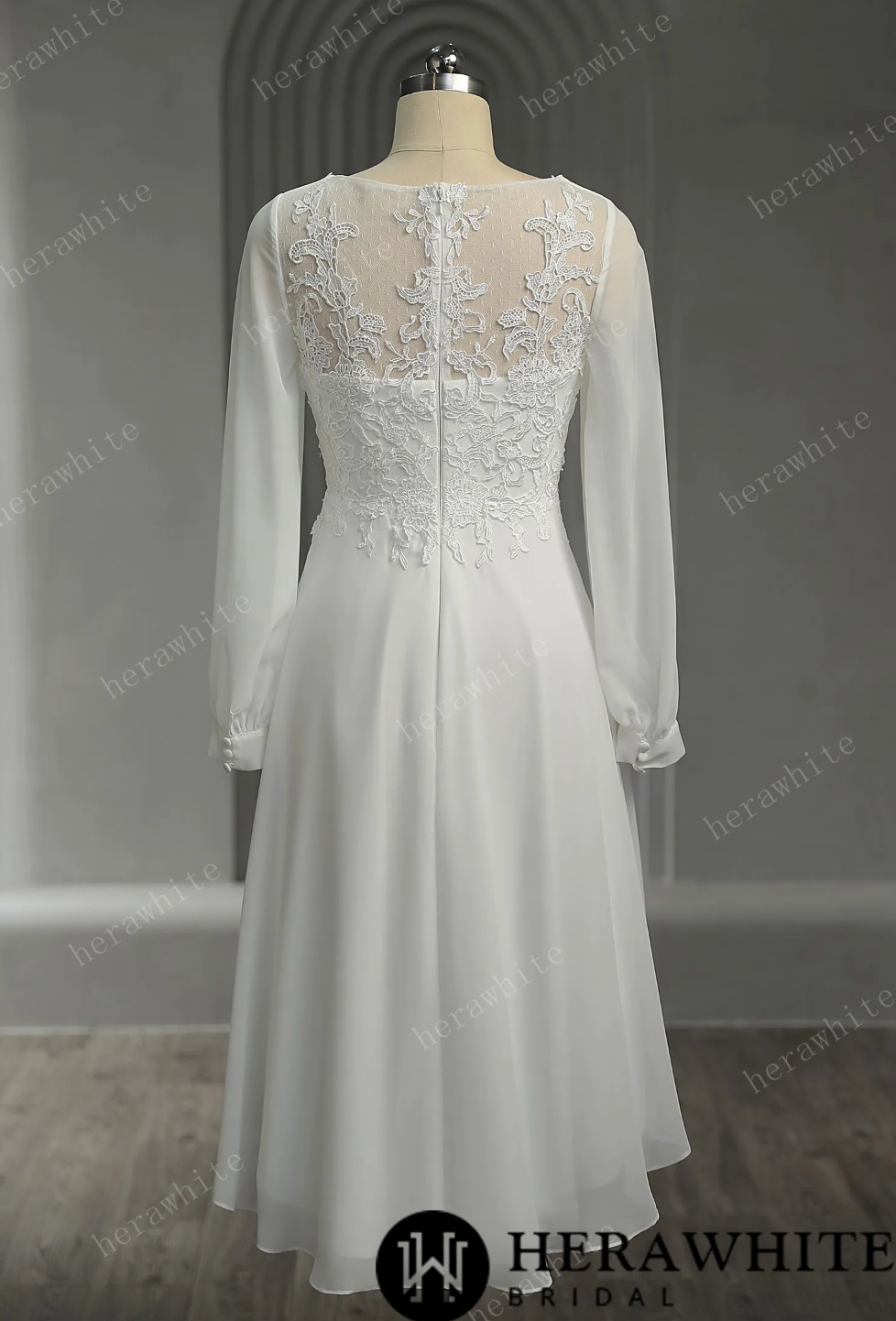 Unique Chiffon Long Sleeves Short Wedding Dress