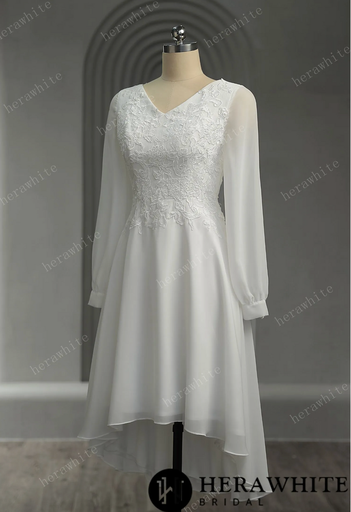 
                      
                        Unique Chiffon Long Sleeves Short Wedding Dress
                      
                    