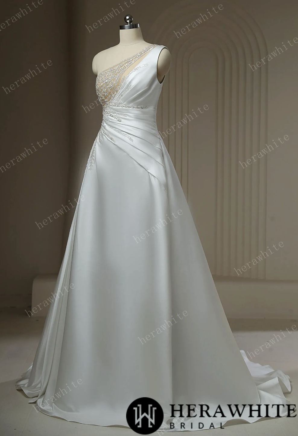 Beaded Rhinestone With Draped Illusion Back Wedding Dress