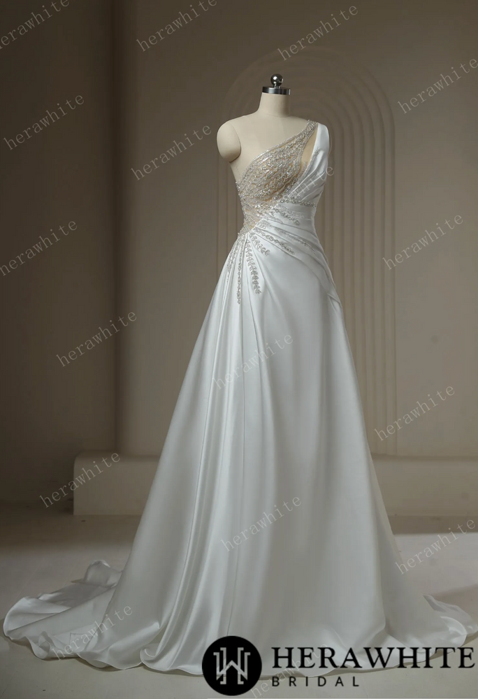 
                      
                        Beaded Rhinestone With Draped Illusion Back Wedding Dress
                      
                    