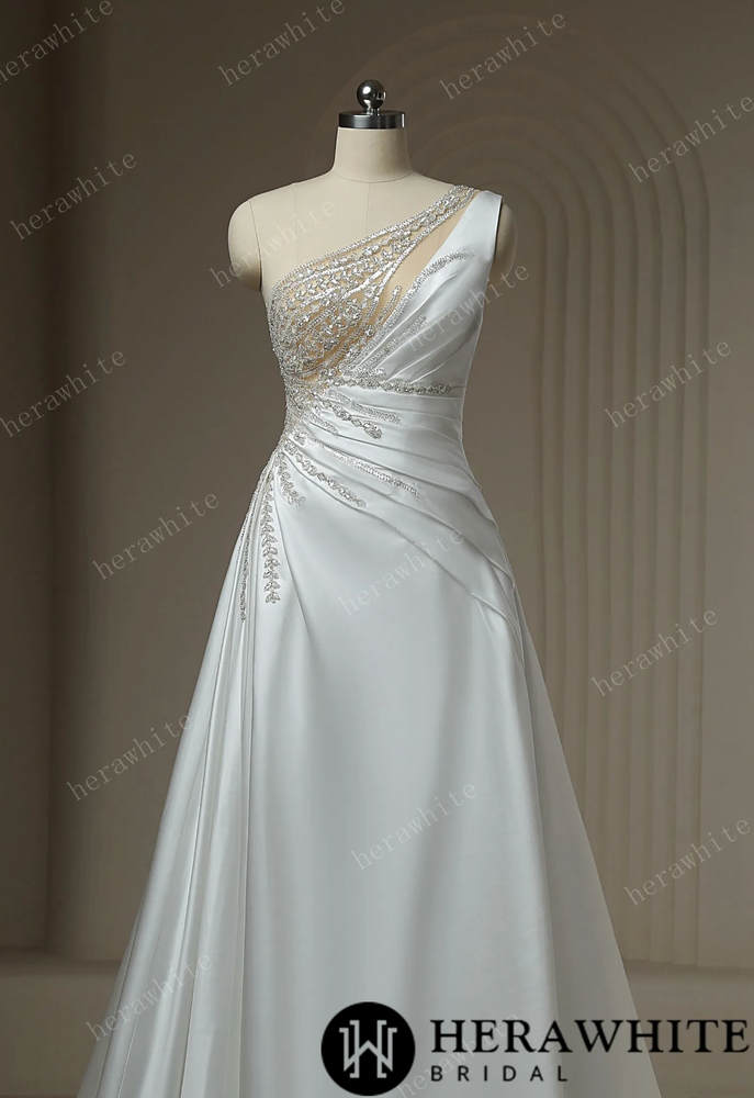 
                      
                        Beaded Rhinestone With Draped Illusion Back Wedding Dress
                      
                    