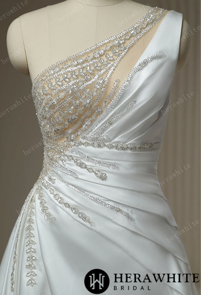 
                      
                        Beaded Rhinestone With Draped Illusion Back Wedding Dress
                      
                    