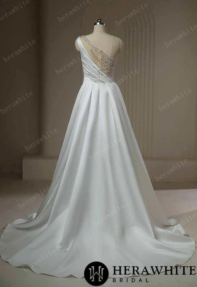 
                      
                        Beaded Rhinestone With Draped Illusion Back Wedding Dress
                      
                    