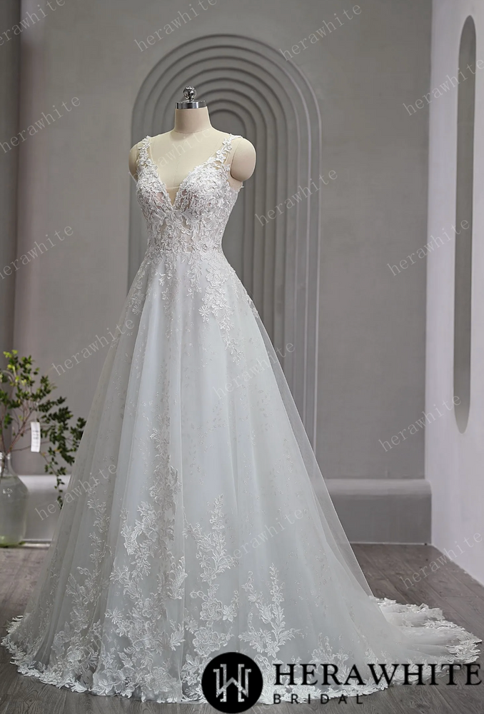 
                      
                        Sparkling V-Neck Lace Straps A-Line Bridal Gown
                      
                    