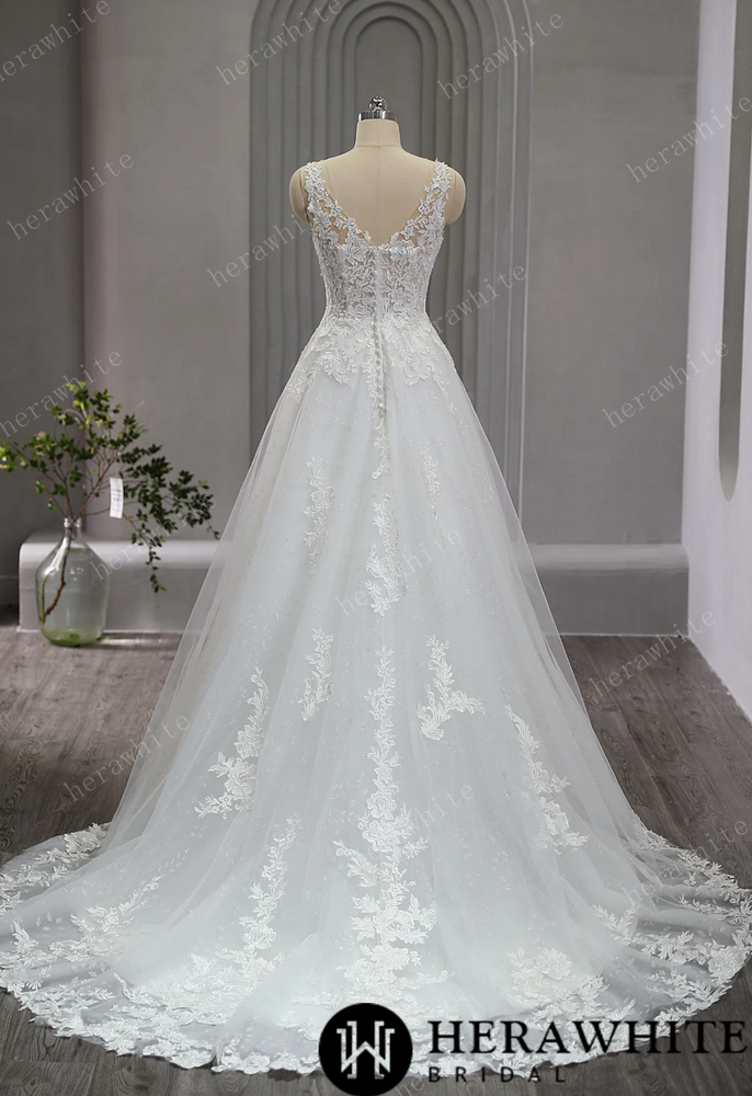 
                      
                        Sparkling V-Neck Lace Straps A-Line Bridal Gown
                      
                    