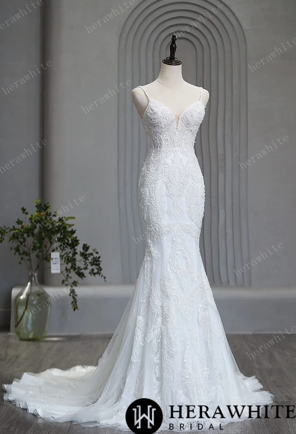 Fit and Flare Wedding Gown with Beads and Sequins