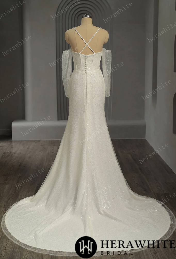 
                      
                        Shiny Beaded Luxury Off-the-Shoulder Wedding Dress With Detachable Sleeves
                      
                    