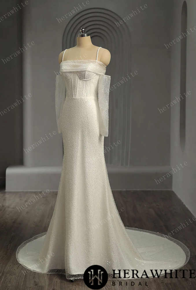 
                      
                        Shiny Beaded Luxury Off-the-Shoulder Wedding Dress With Detachable Sleeves
                      
                    