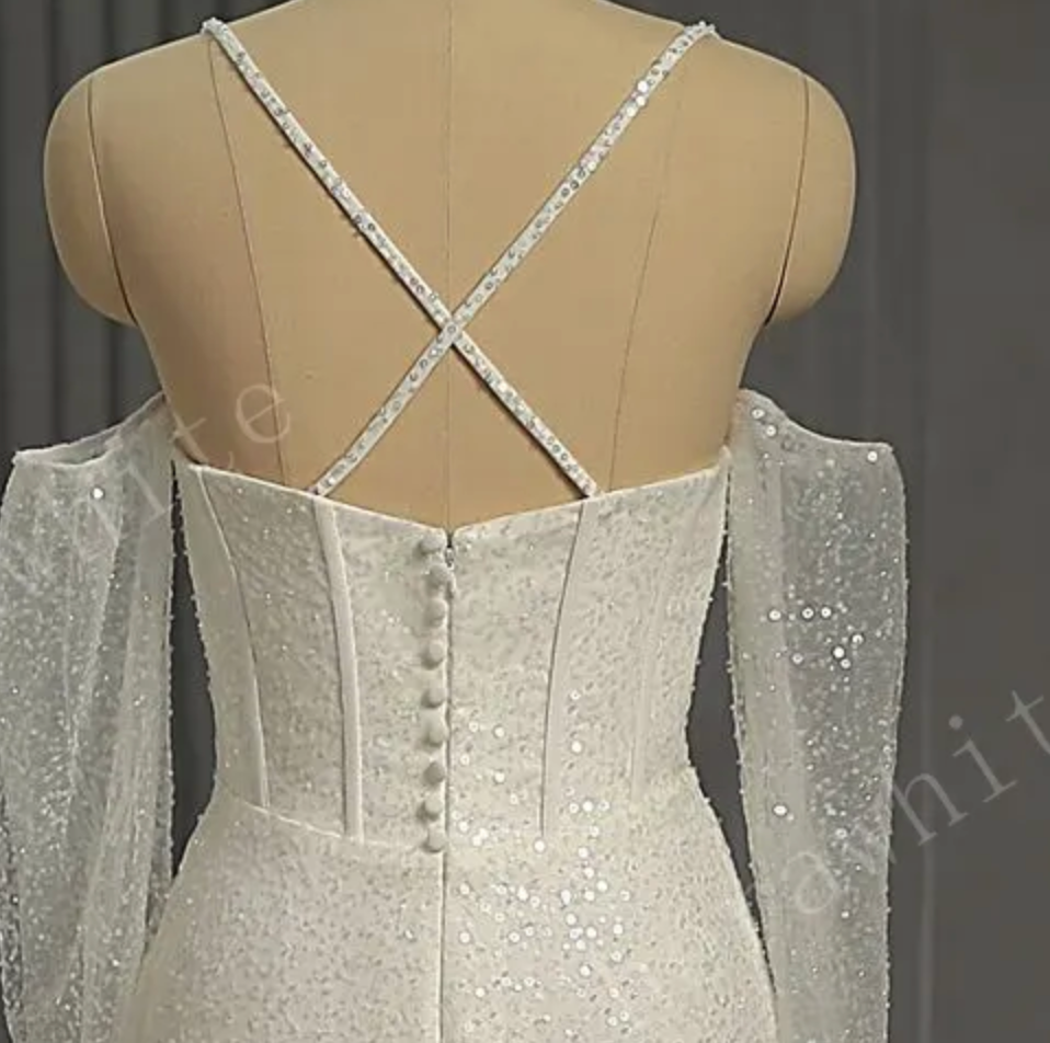 
                      
                        Shiny Beaded Luxury Off-the-Shoulder Wedding Dress With Detachable Sleeves
                      
                    