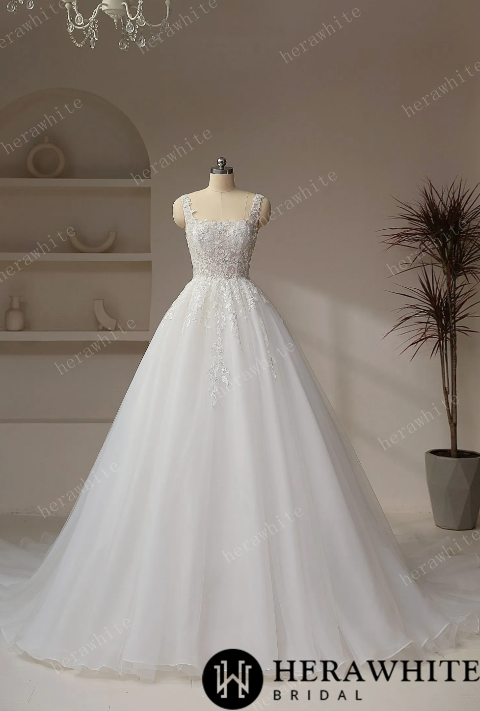 Romantic Square Collar Zipper Ball Gown Wedding Dresses