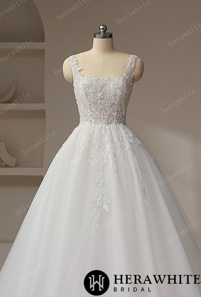 Romantic Square Collar Zipper Ball Gown Wedding Dresses