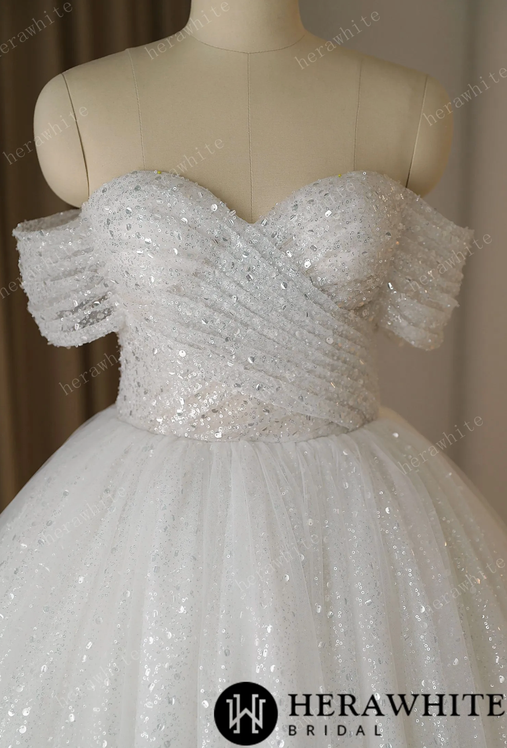 Shiny Crystal Off The Shoulder Ball Gown Wedding Dress