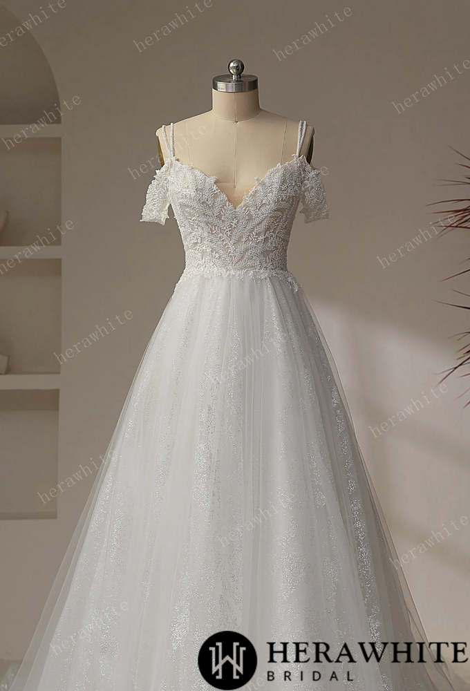 
                      
                        Beaded leaf lace Illusion Bodice With V-neckline Wedding Gown
                      
                    