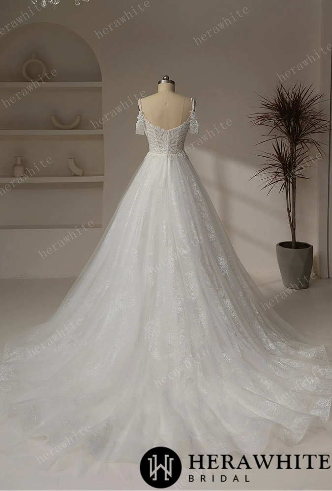 
                      
                        Beaded leaf lace Illusion Bodice With V-neckline Wedding Gown
                      
                    