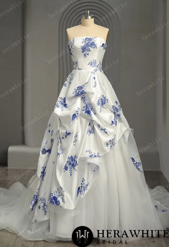 Enchanting Strapless Floral Satin Twill Wedding Dress