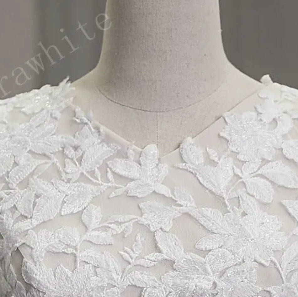 
                      
                        High Neck Floral Lace Bridal Gown with Flutter Sleeves
                      
                    