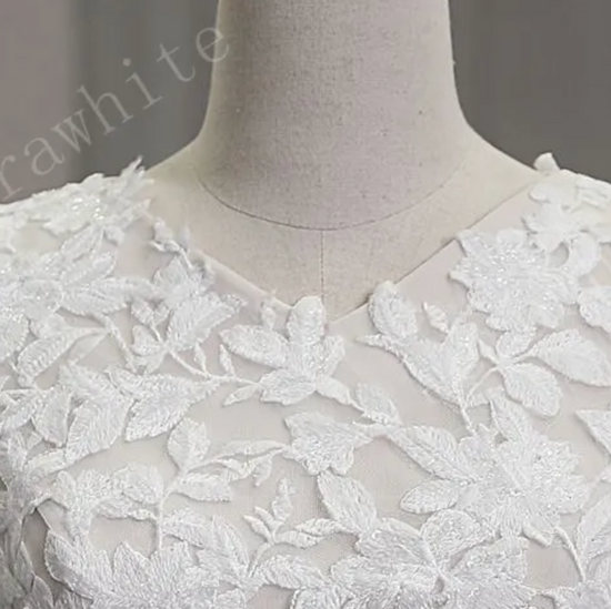 High Neck Floral Lace Bridal Gown with Flutter Sleeves