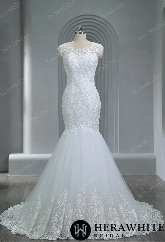 Bateau Neckline Mermaid Lace Wedding Dress